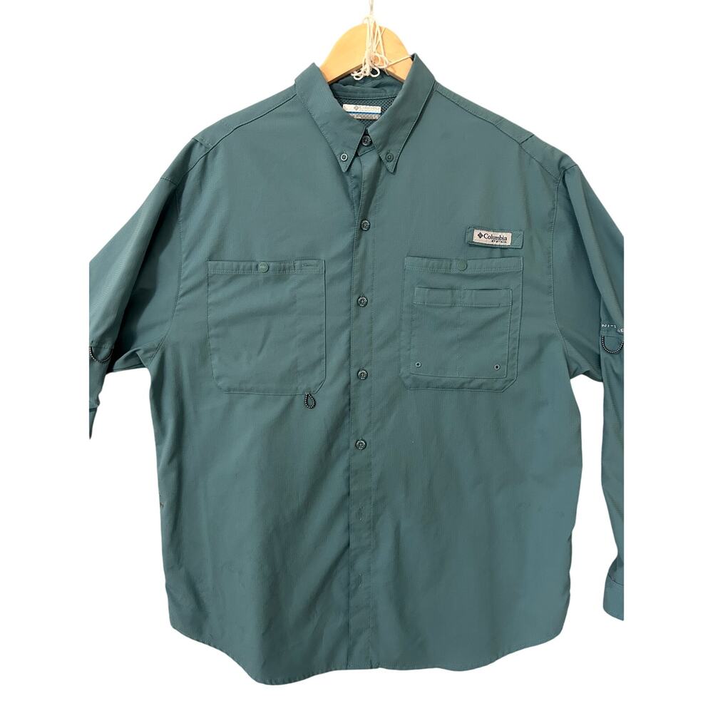 Columbia PFG Omni-Shade Vented Fishing Shirt Men’s‎ Large Teal Long Sleeve